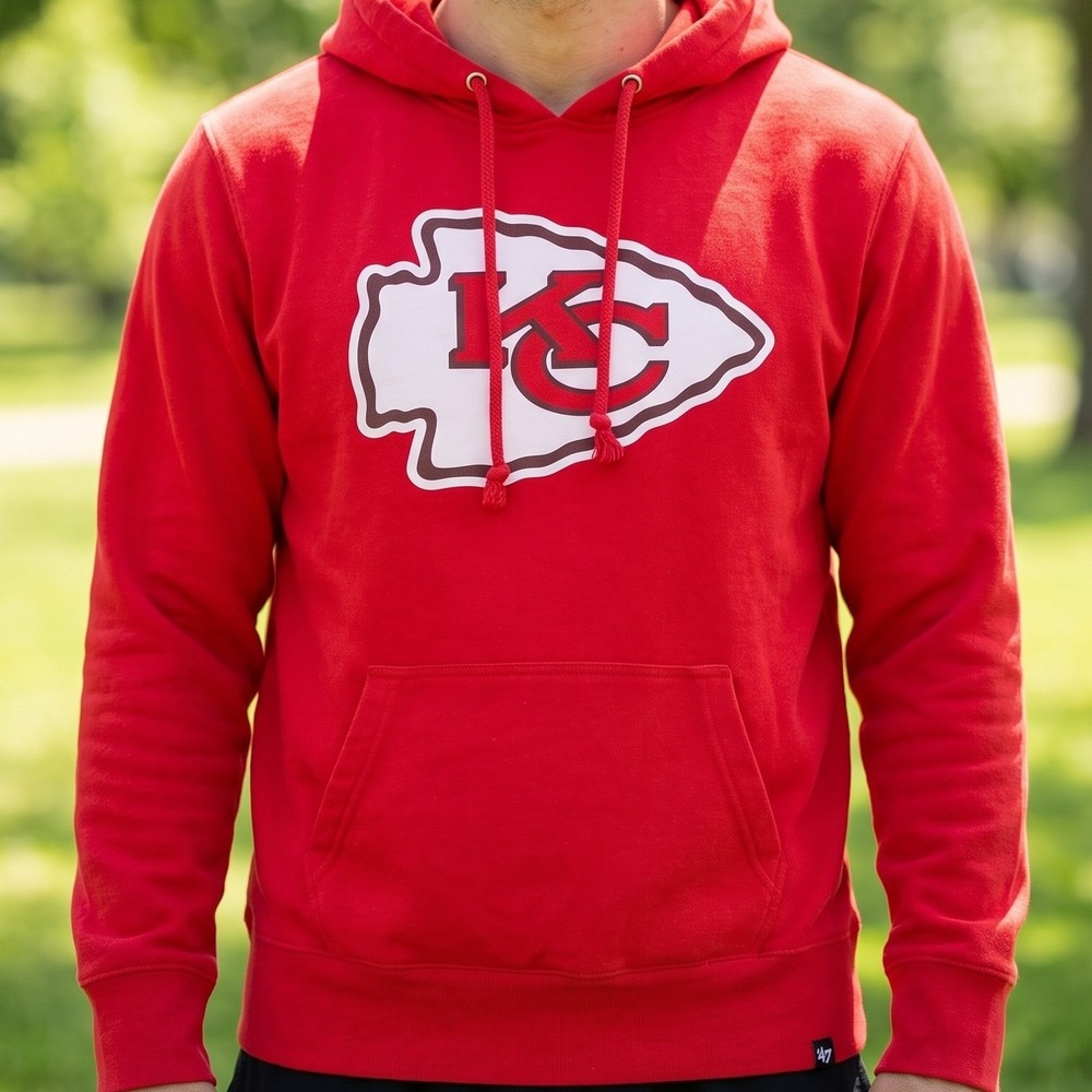 47 Brand Kansas City Chiefs NFL Red Pullover Hoodie Arrowhead Logo Mens L